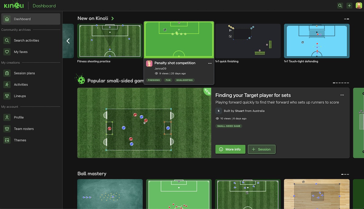 Kinoli for soccer coaches - Dashboard